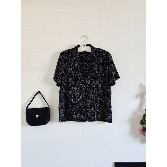 Lulus Tops - Lulu's Button Up Shirt Woman's S Black Polkadot Collared Shirt Sleeve Summer
